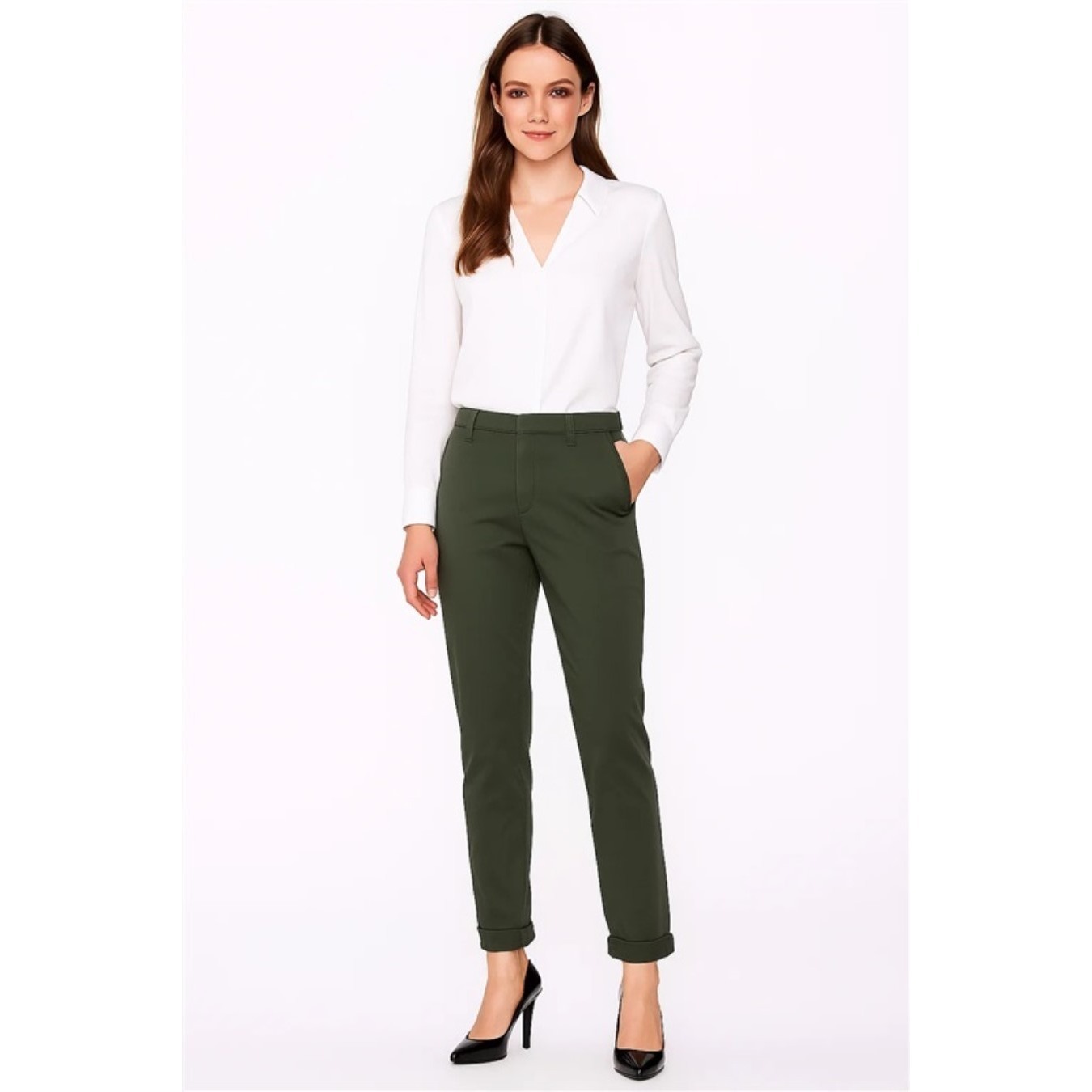 Nwot Jag 12 Utilitarian Straight Leg Chinos Ankle Pants Green #128171